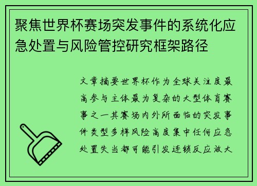 聚焦世界杯赛场突发事件的系统化应急处置与风险管控研究框架路径