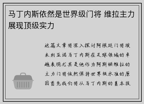 马丁内斯依然是世界级门将 维拉主力展现顶级实力
